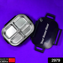 Customize Black Transparent 4 Compartment Lunch Box for Kids and adults, Stainless Steel Lunch Box with 4 Compartments For Office, Travel, School, Home